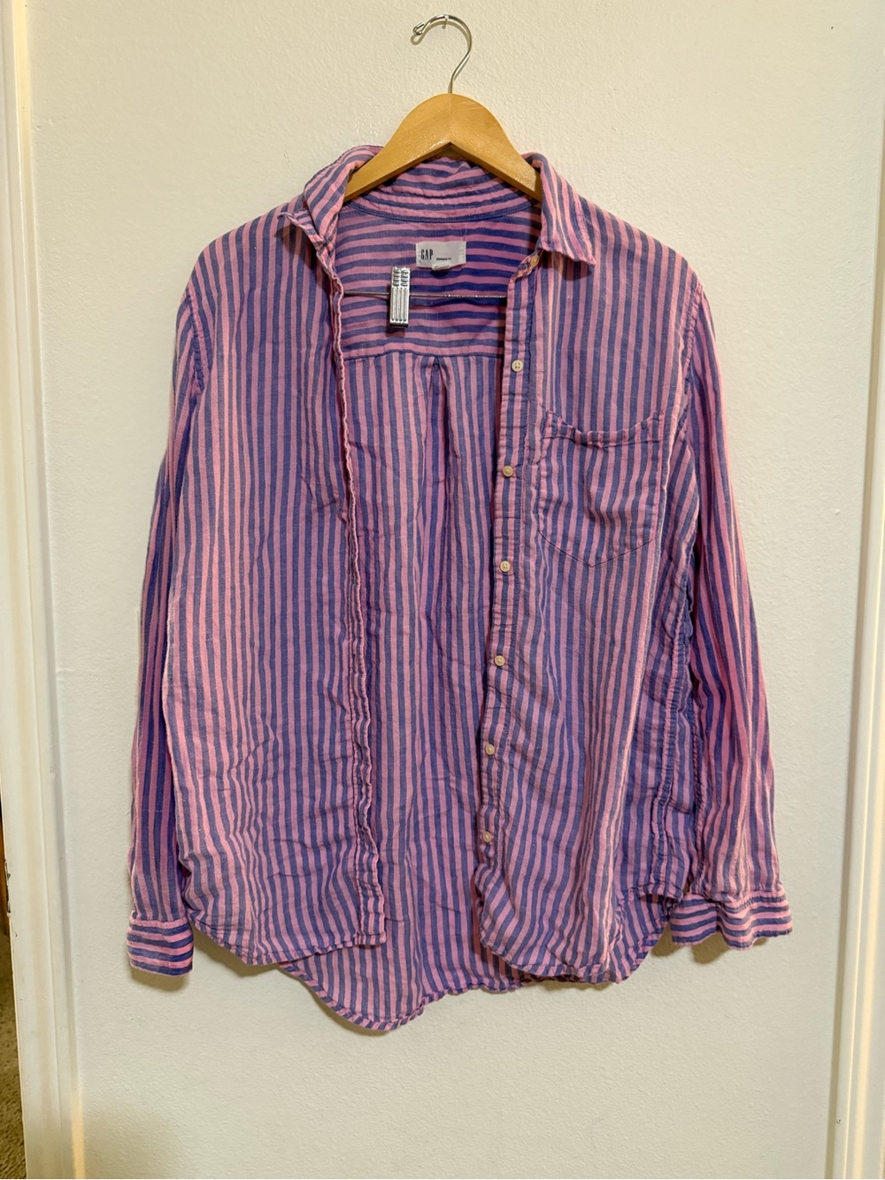 GAP Pink and Blue Striped Button-Down Shirt